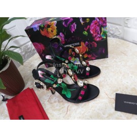 Dolce Gabbana Diamond Sheepskin High Heel Sandals For Women Black