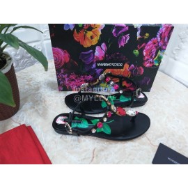 Dolce Gabbana Diamond Sheepskin Flat Heel Sandals For Women Black
