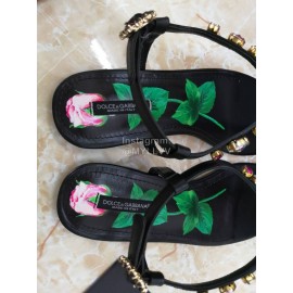 Dolce Gabbana Diamond Sheepskin Flat Heel Sandals For Women Black