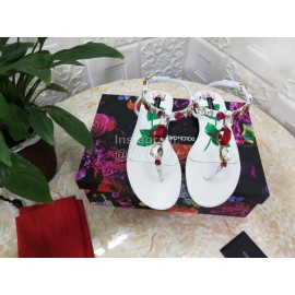 Dolce Gabbana Diamond Sheepskin Flat Heel Sandals For Women White