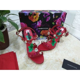Dolce Gabbana Diamond Sheepskin High Heel Sandals For Women Red