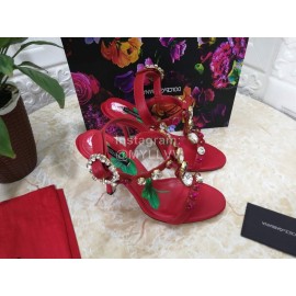 Dolce Gabbana Diamond Sheepskin High Heel Sandals For Women Red