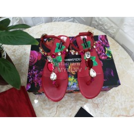 Dolce Gabbana Diamond Sheepskin Flat Heel Sandals For Women Red