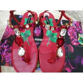Dolce Gabbana Diamond Sheepskin Flat Heel Sandals For Women Red