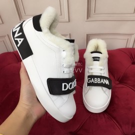 Dolce Gabbana Winter Silk Cowhide Wool Casual Shoes For Men And Women Black