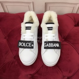 Dolce Gabbana Winter Silk Cowhide Wool Casual Shoes For Men And Women Black