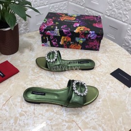 Dolce Gabbana Soft Sheepskin Flat Heel Slippers For Women Green