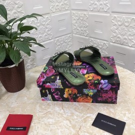Dolce Gabbana Soft Sheepskin Flat Heel Slippers For Women Green