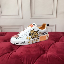 Dolce Gabbana Fashion Graffiti Leather Casual Shoes For Men And Women Orange