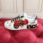 Dolce Gabbana New Flower Silk Leather Casual Shoes For Men And Women