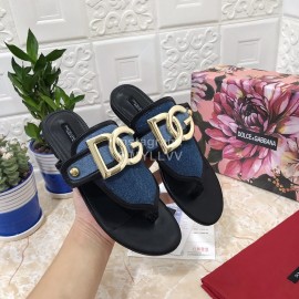 Dolce Gabbana Denim Sheepskin Flip Flops For Women 