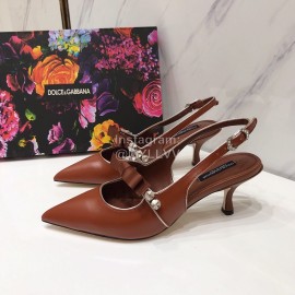Dolce Gabbana Cowhide Pointed High Heels For Women Brown