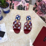 Dolce Gabbana Printed Cowhide Flat Heeled Slippers For Women Red