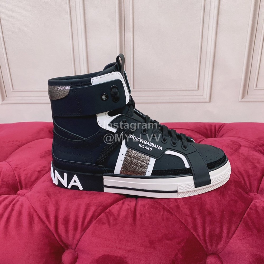 Dolce Gabbana Silk Leather High Top Sneakers For Women Black