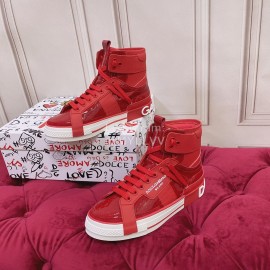 Dolce Gabbana Silk Leather High Top Sneakers For Women Red