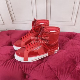 Dolce Gabbana Silk Leather High Top Sneakers For Women Red