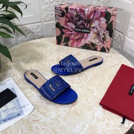 Dolce Gabbana Cowhide Flat Heeled Slippers For Women Blue