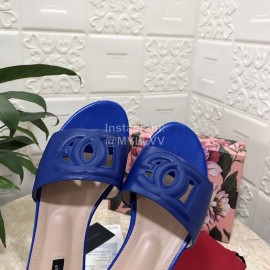 Dolce Gabbana Cowhide Flat Heeled Slippers For Women Blue