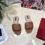 Dolce Gabbana Cowhide Flat Heeled Slippers For Women Brown 