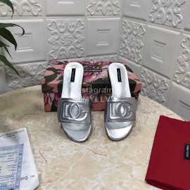 Dolce Gabbana Cowhide Flat Heeled Slippers For Women Silver 