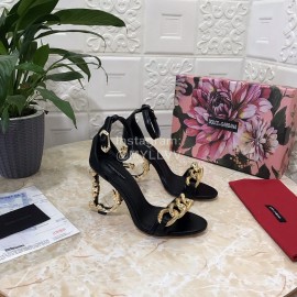 Dolce Gabbana Cowhide Chain High Heeled Sandals For Women Black