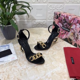 Dolce Gabbana Cowhide Chain High Heeled Sandals For Women Black
