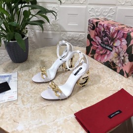 Dolce Gabbana Cowhide Chain High Heeled Sandals For Women White