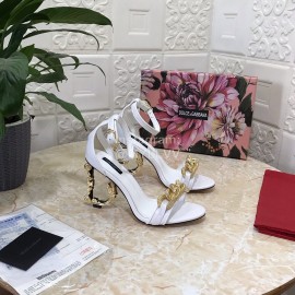 Dolce Gabbana Cowhide Chain High Heeled Sandals For Women White