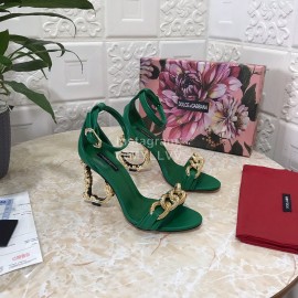 Dolce Gabbana Cowhide Chain High Heeled Sandals For Women Green