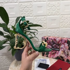 Dolce Gabbana Cowhide Chain High Heeled Sandals For Women Green