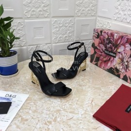 Dolce Gabbana Cowhide Diamond High Heeled Sandals For Women Black