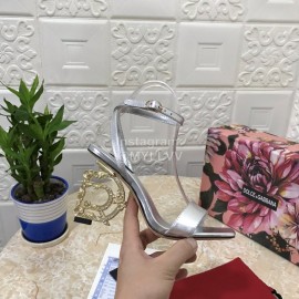 Dolce Gabbana Patent Cowhide Diamond High Heeled Sandals For Women Silver