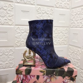 Dolce Gabbana Snake Skin Pointed Letter High Heel Boots For Women Blue