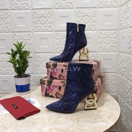 Dolce Gabbana Snake Skin Pointed Letter High Heel Boots For Women Blue