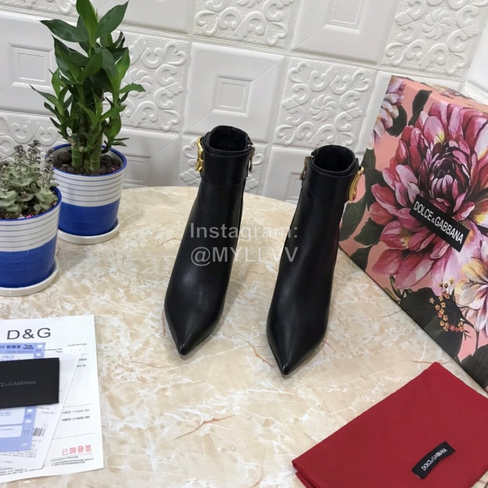 Dolce Gabbana Cowhide Letter High Heel Boots For Women Black