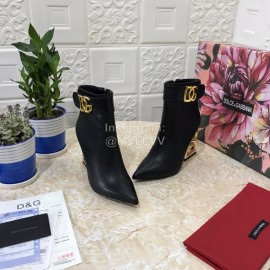 Dolce Gabbana Cowhide Letter High Heel Boots For Women Black