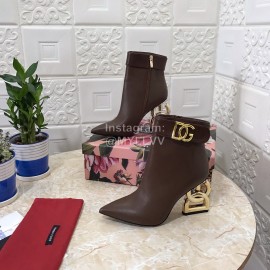 Dolce Gabbana Cowhide Letter High Heel Boots For Women Brown