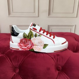 Dolce Gabbana Printed Cowhide Canvas Lace Up Shoes For Women Red