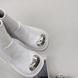 Dymalnotpy Vintage Cowhide Short Boots For Women White