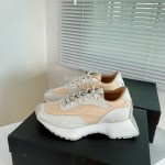 Dymonlatry Leather Nylon Thick Soled Sports Shoes For Women Beige