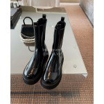 Dymonlatry Leather Thick Bottom Short Boots For Women Black