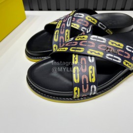 Fendi Printed Calf Leather Cross Slippers For Men