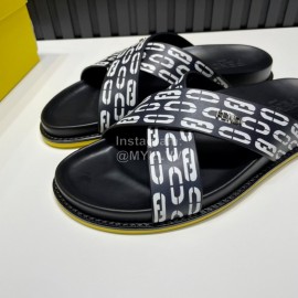 Fendi Printed Calf Leather Cross Slippers For Men Black