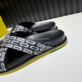 Fendi Printed Calf Leather Cross Slippers For Men Black