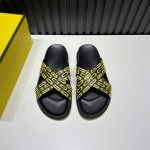 Fendi Printed Calf Leather Cross Slippers For Men Yellow