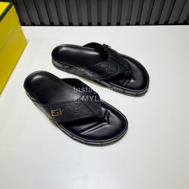 Fendi Black Embossed Leather Flip Flops For Men
