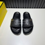 Fendi Black Embossed Leather Slippers For Men