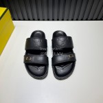 Fendi Light Black Embossed Leather Slippers For Men