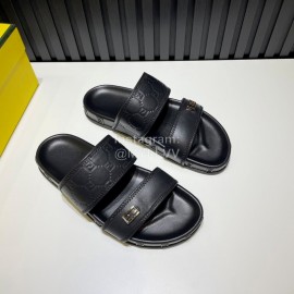 Fendi Light Black Embossed Leather Slippers For Men