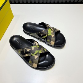 Fendi Camouflage Printed Leather Cross Slippers For Men